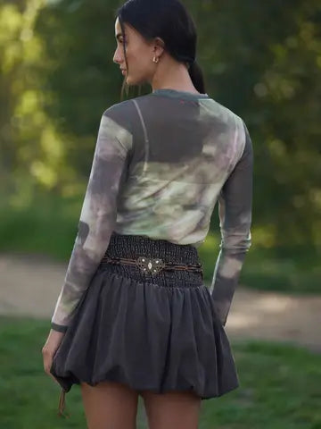 Sheer Long Sleeve Top in Olive