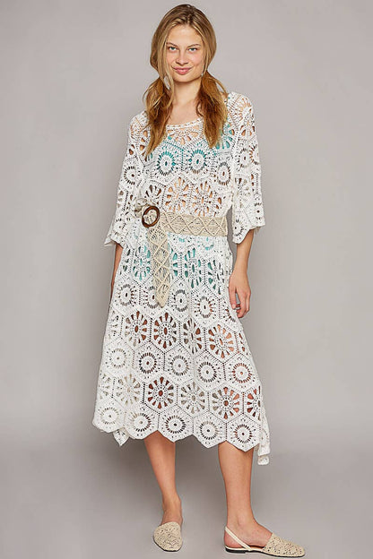 Beach Beauty Scoop Neck Short Sleeve Crochet Dress