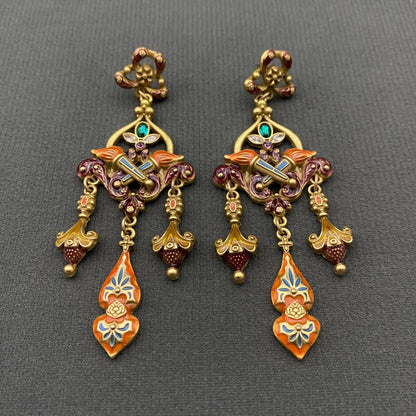 Vintage Enamel Double Fire Dangle Earrings