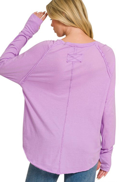 Hally Cotton Raglan Thumbhole Long Sleeve in Purple