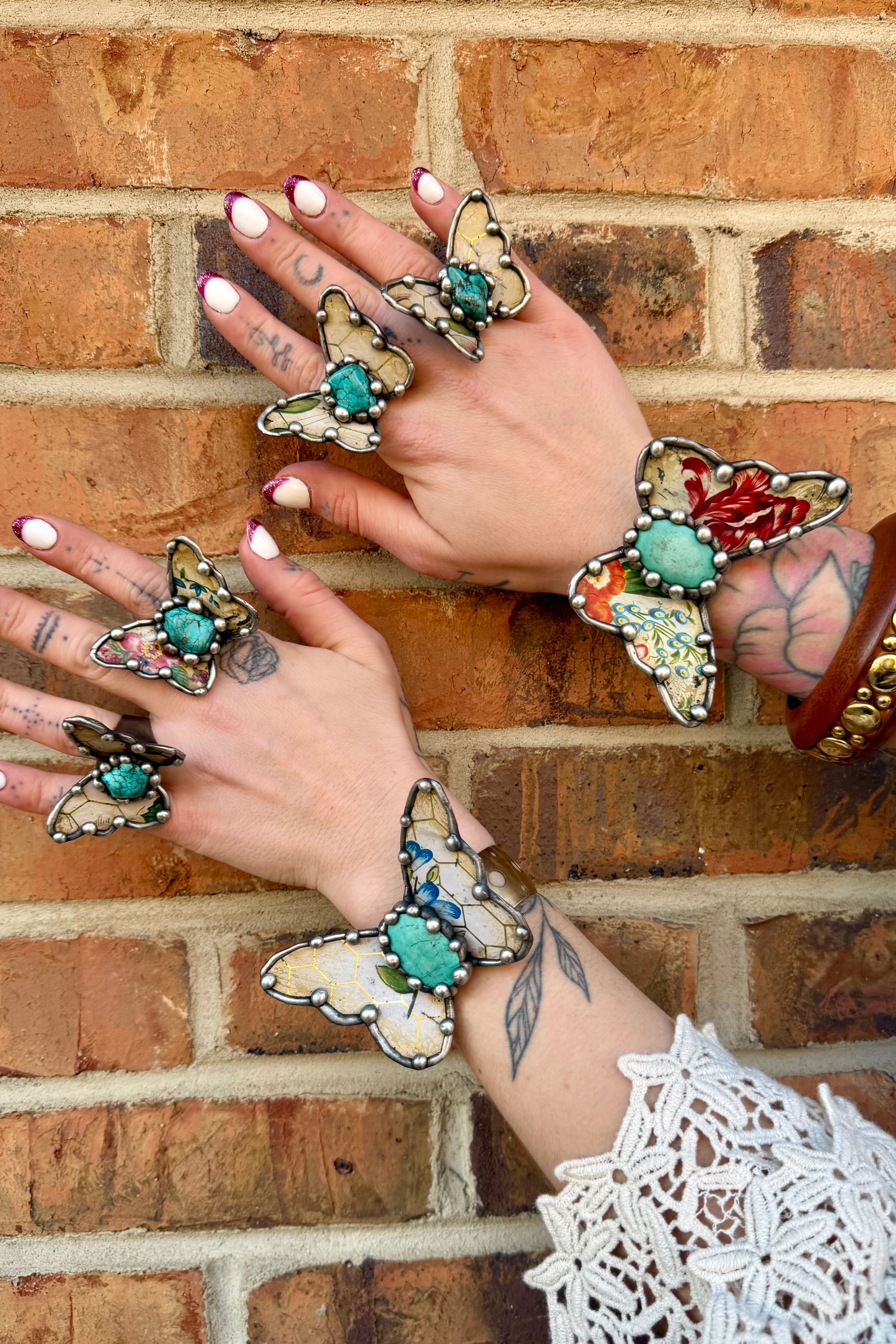 Butterfly Recycled Tin Cuff Bracelet w/ Gemstone