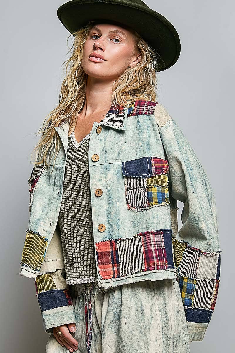 Not your Boyfriend’s Long Sleeve Contrast Patchwork Vintage Denim Shirt Jacket