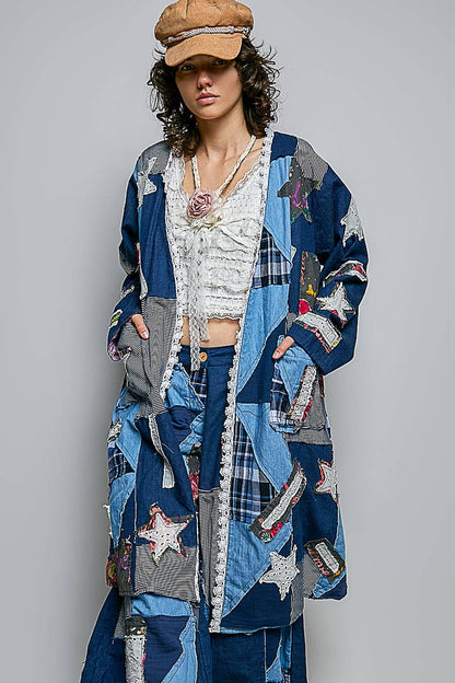 Anastasia Lace Trim Patchwork Applique Accents Maxi Cardigan