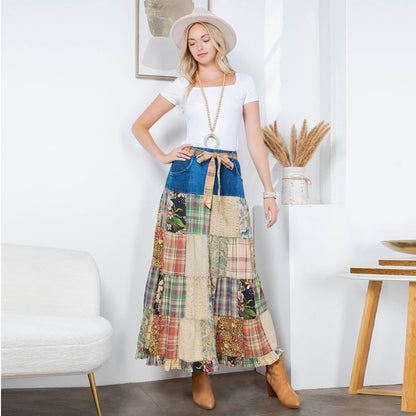 Betsys Western Boho Chic: Patchwork Belted Skirt