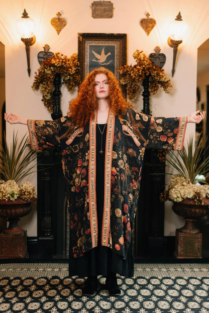 Preorder November -  Heart of Gold Opera Duster Kimono Robe w/ Sacred Heart