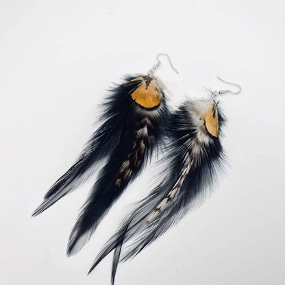 Western Style Vintage Black Feather Earrings: Black