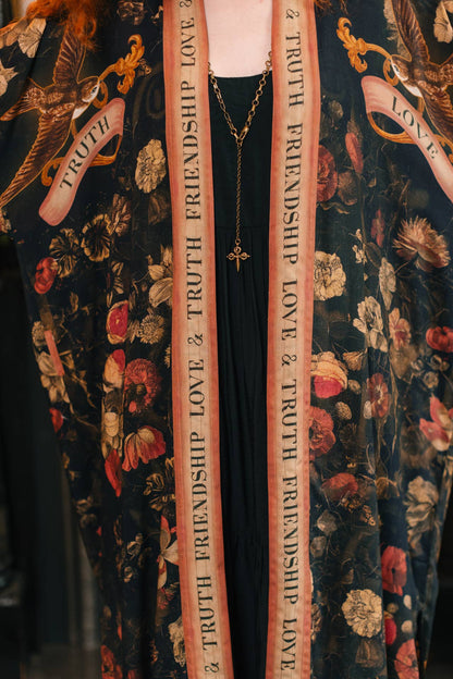 Preorder November -  Heart of Gold Opera Duster Kimono Robe w/ Sacred Heart