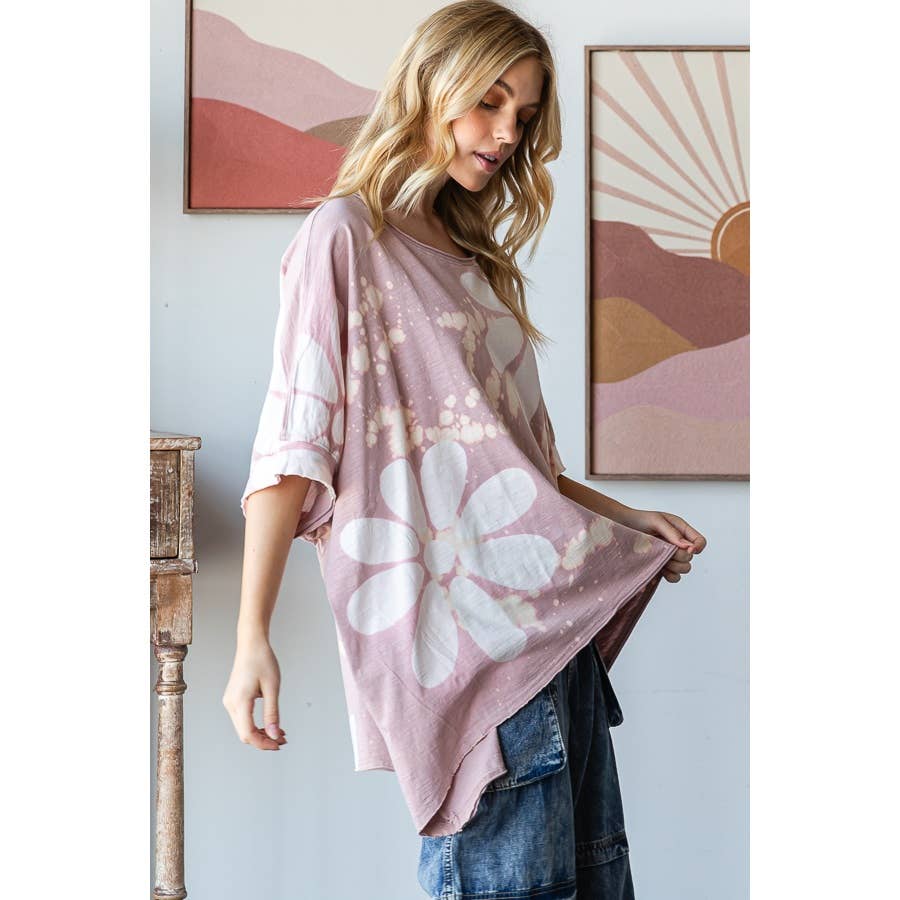 Big Dream Floral Bleached Oversized Top