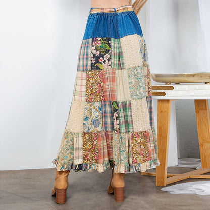 Betsys Western Boho Chic: Patchwork Belted Skirt