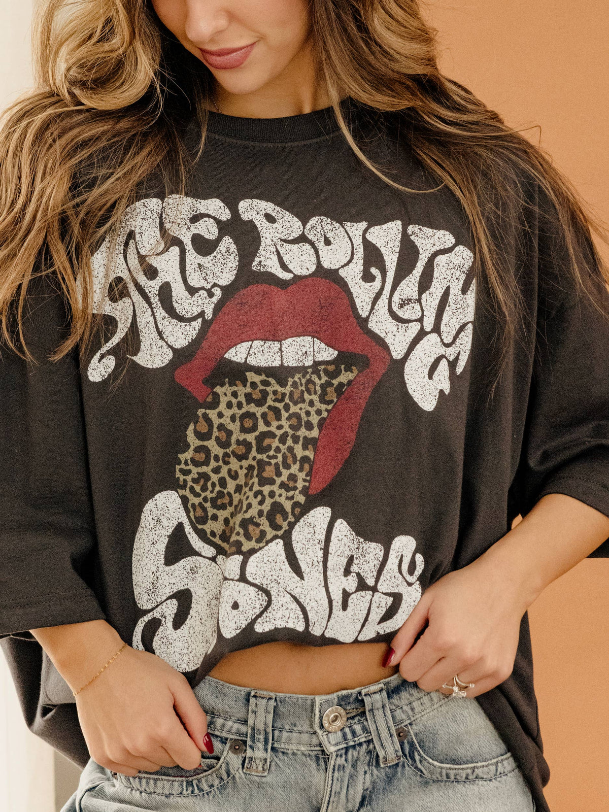 Rolling Stones Leopard Words Smoke One Size Licensed Tee: ONE SIZE