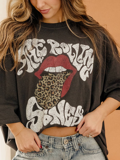 Rolling Stones Leopard Words Smoke One Size Licensed Tee: ONE SIZE