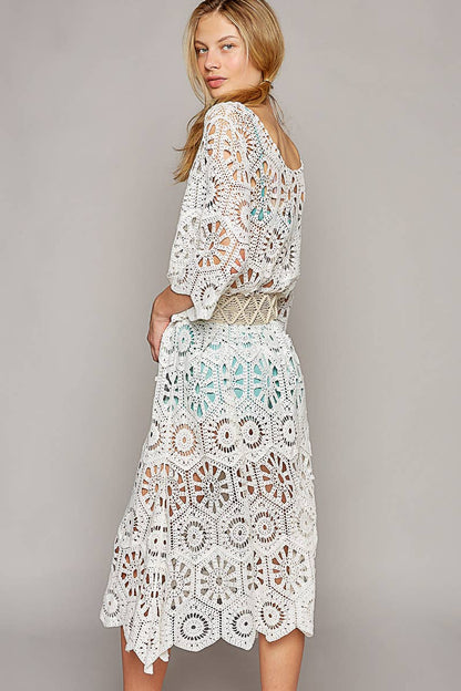 Beach Beauty Scoop Neck Short Sleeve Crochet Dress
