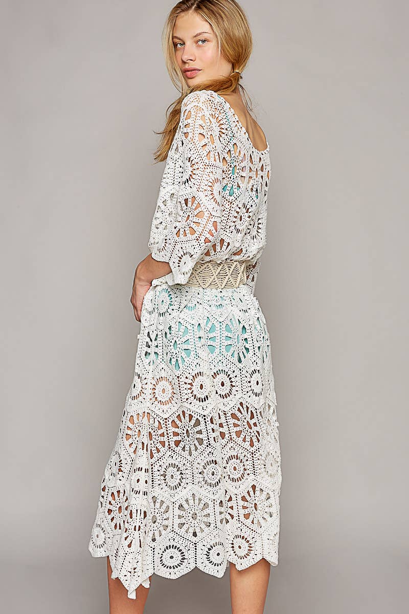 Beach Beauty Scoop Neck Short Sleeve Crochet Dress
