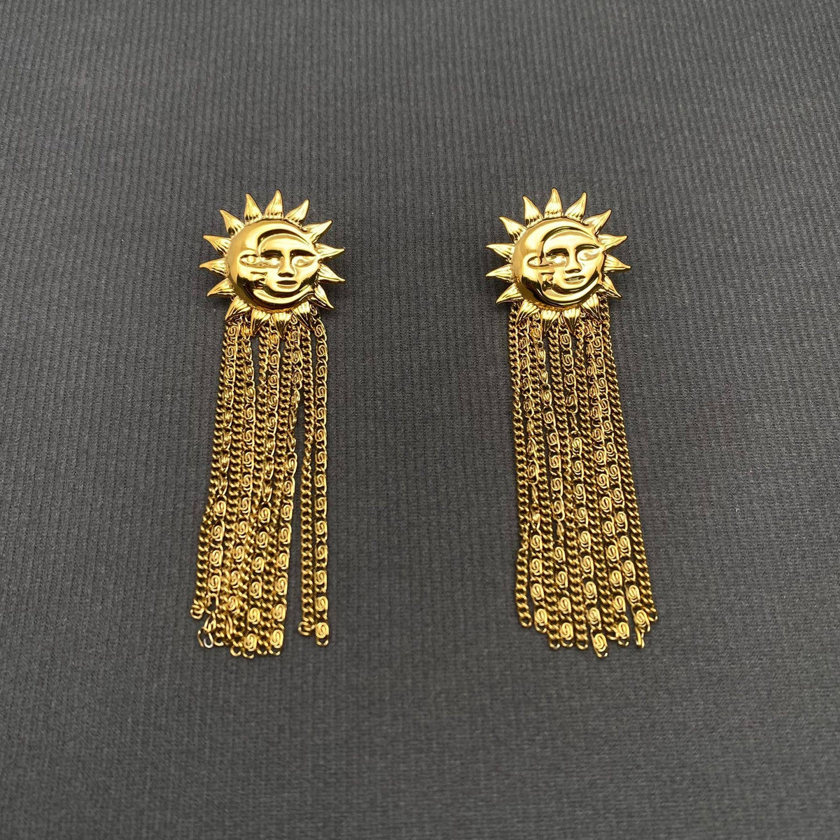 18K Gold Plated S.Steel Fringe Sun Moon Earrings - FGS/MS