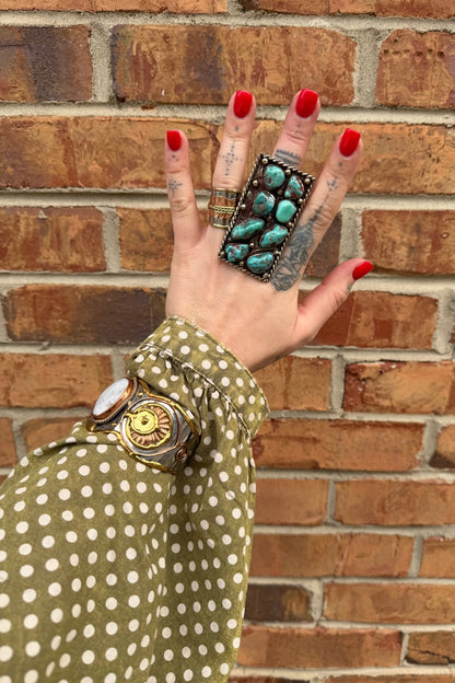 8 Nugget Turquoise Rectangle Ring - ivyandlavyboutique ivyandlavyboutique