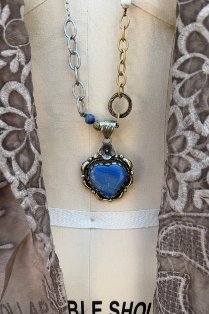 OOAK Blues in the Heart Necklace