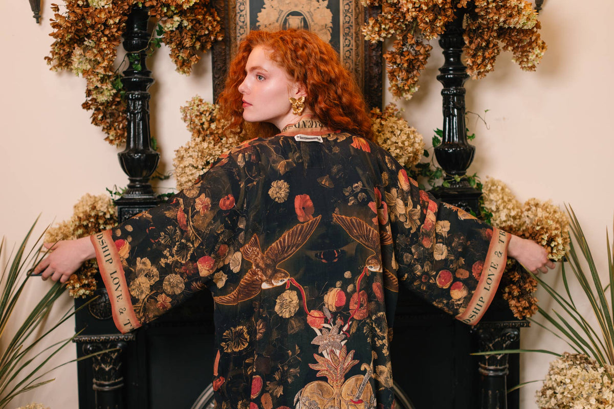 Preorder November -  Heart of Gold Opera Duster Kimono Robe w/ Sacred Heart