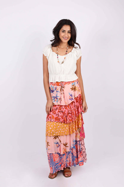 Rose Meadow Floral Patchwork Ruffle Skirt