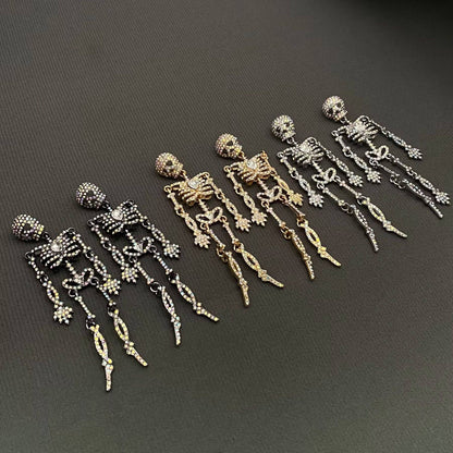 Halloween Rhinestones Skull Skeleton Dangle Earrings - GT: A