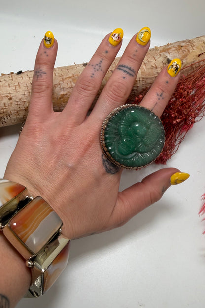 Dark Jade Circle Laughing Buddha Ring
