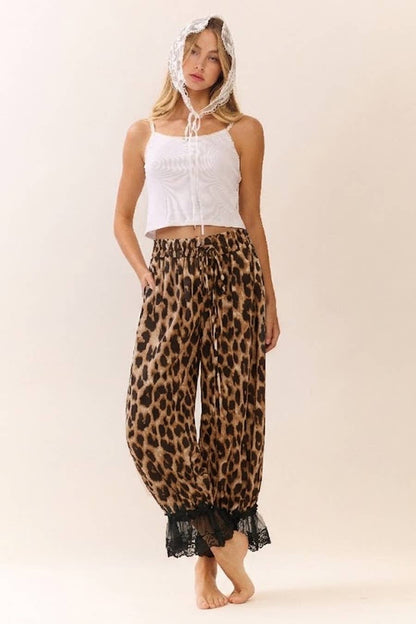 Leopard Printed  Wide Leg Bloomer Pants Small thru 3XL