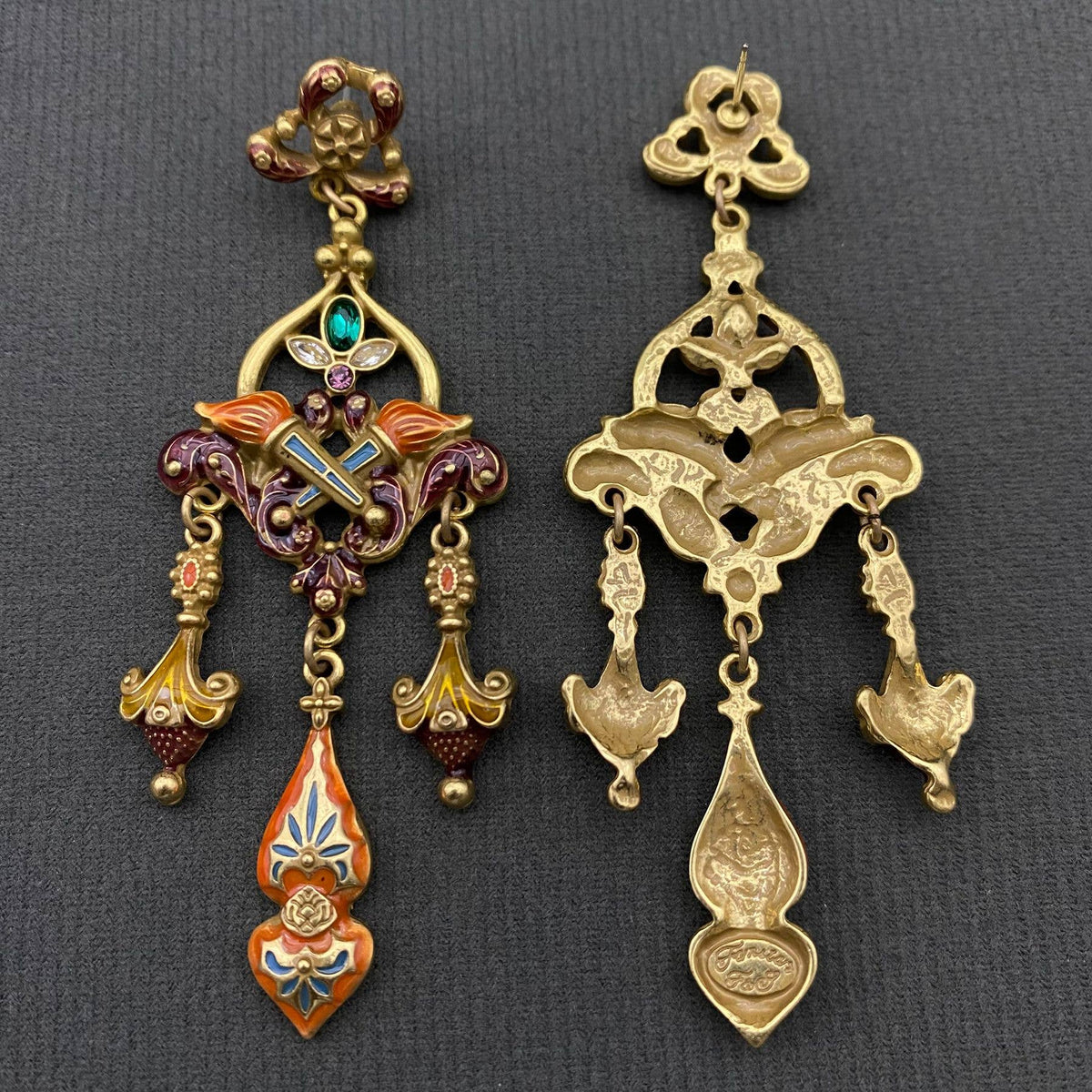 Vintage Enamel Double Fire Dangle Earrings