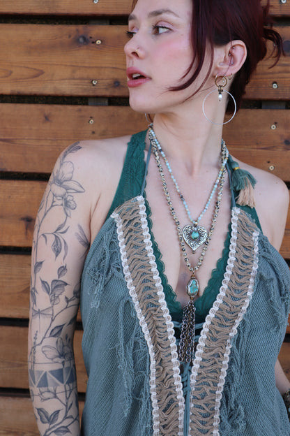 Summer Sunshine Beached Mesh Cotton Tie Neck Maxi w/ Open Back