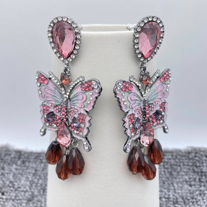 Vintage Sparkling Elegant Rhinestone Butterfly Charm Earring