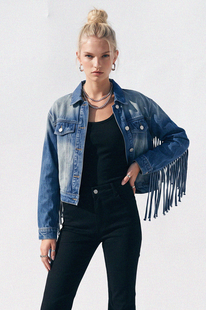 Fringed Babe Motto Jean Jacket