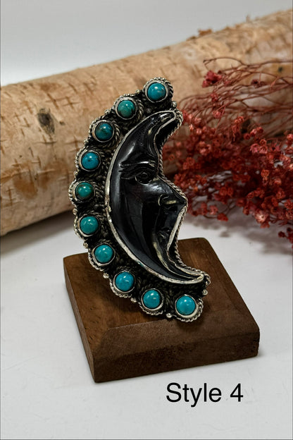 Half Moon Black and Turquoise Ring