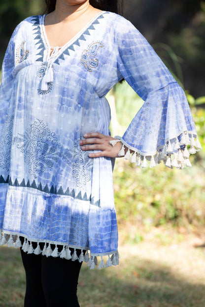 Bohemian Ocean Ethereal Tunic with Bell Sleeve