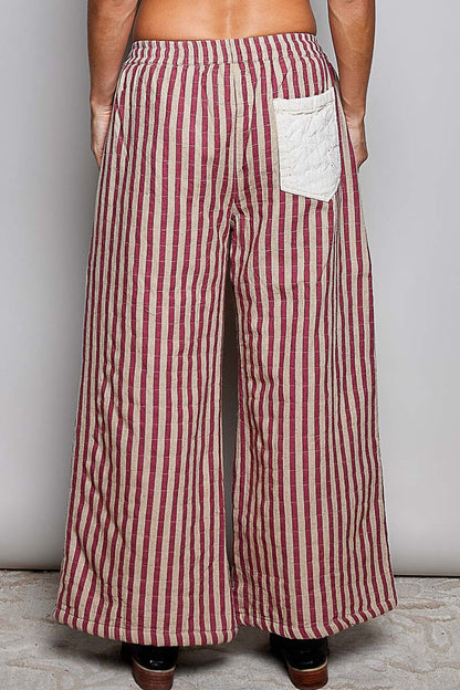 Preorder - Over the Moon Striped Lace Star Patchwork Quilted Waistband Wide Leg Pants