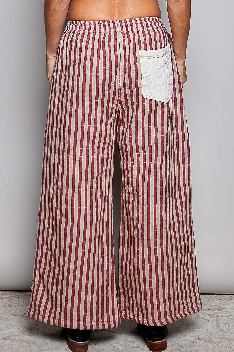 Preorder - Over the Moon Striped Lace Star Patchwork Quilted Waistband Wide Leg Pants