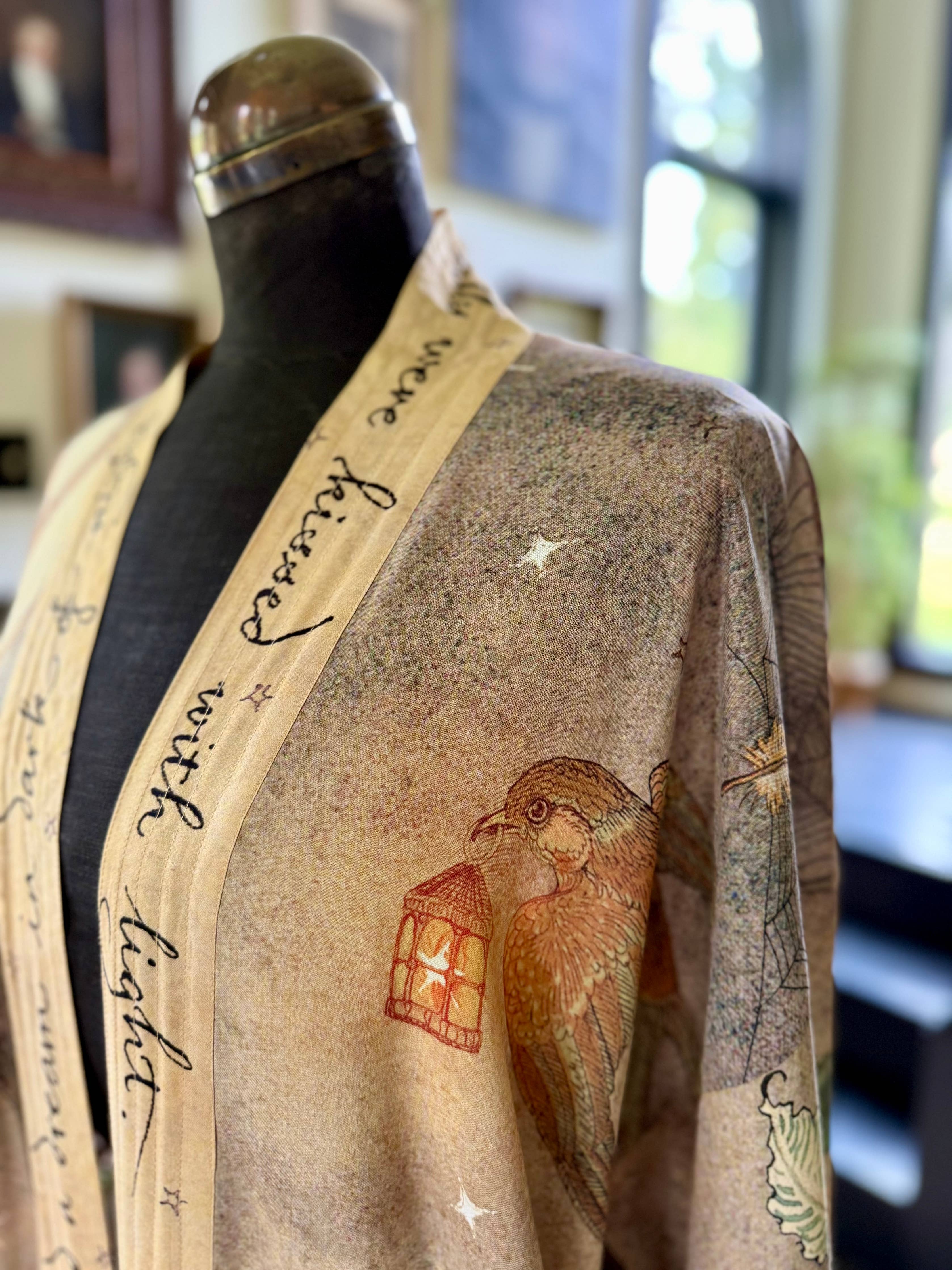 Lovelight Opera Duster Kimono Robe w/woodland deer & swallow