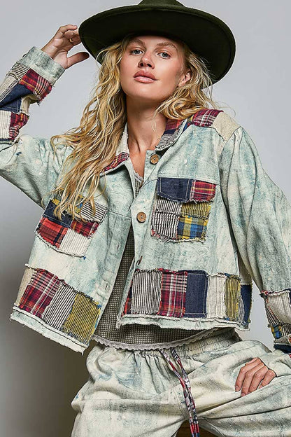 Not your Boyfriend’s Long Sleeve Contrast Patchwork Vintage Denim Shirt Jacket