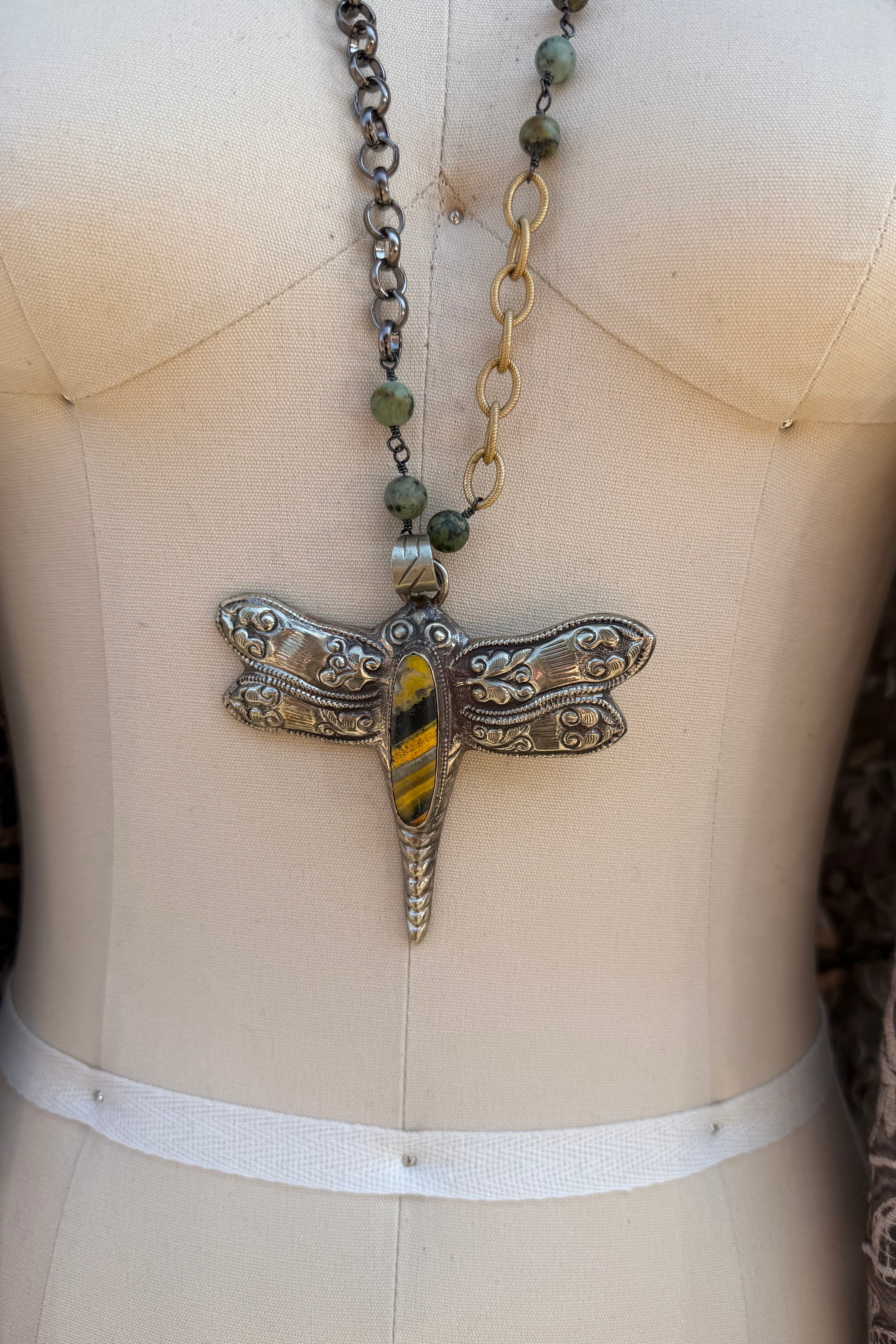 OOAK Bumblebee Dragonfly Necklace