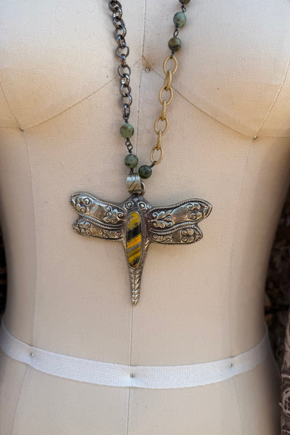 OOAK Bumblebee Dragonfly Necklace