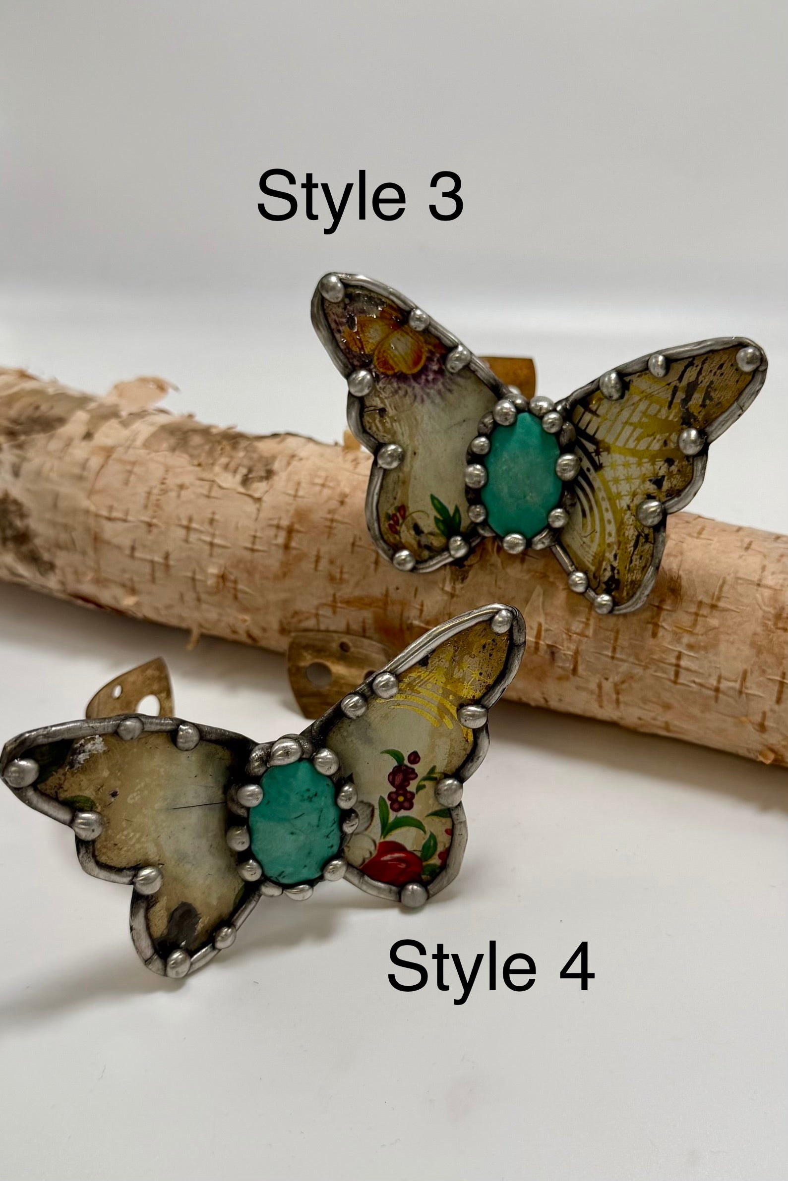 Butterfly Recycled Tin Cuff Bracelet w/ Gemstone