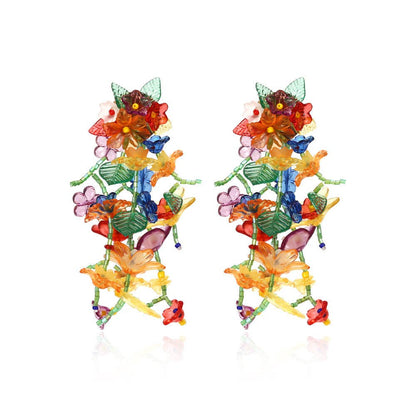 Hand-woven Long Flower Tassel Earrings: Mixed color