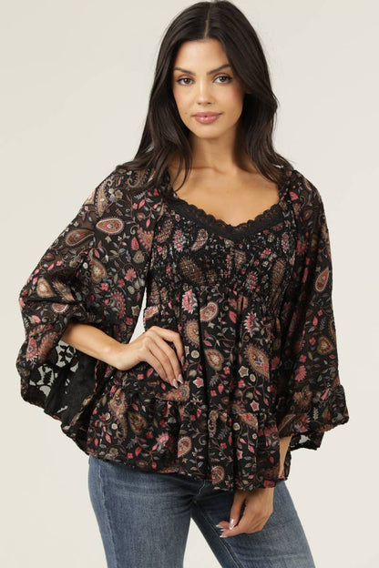 Fall Petal Bell Sleeve Top