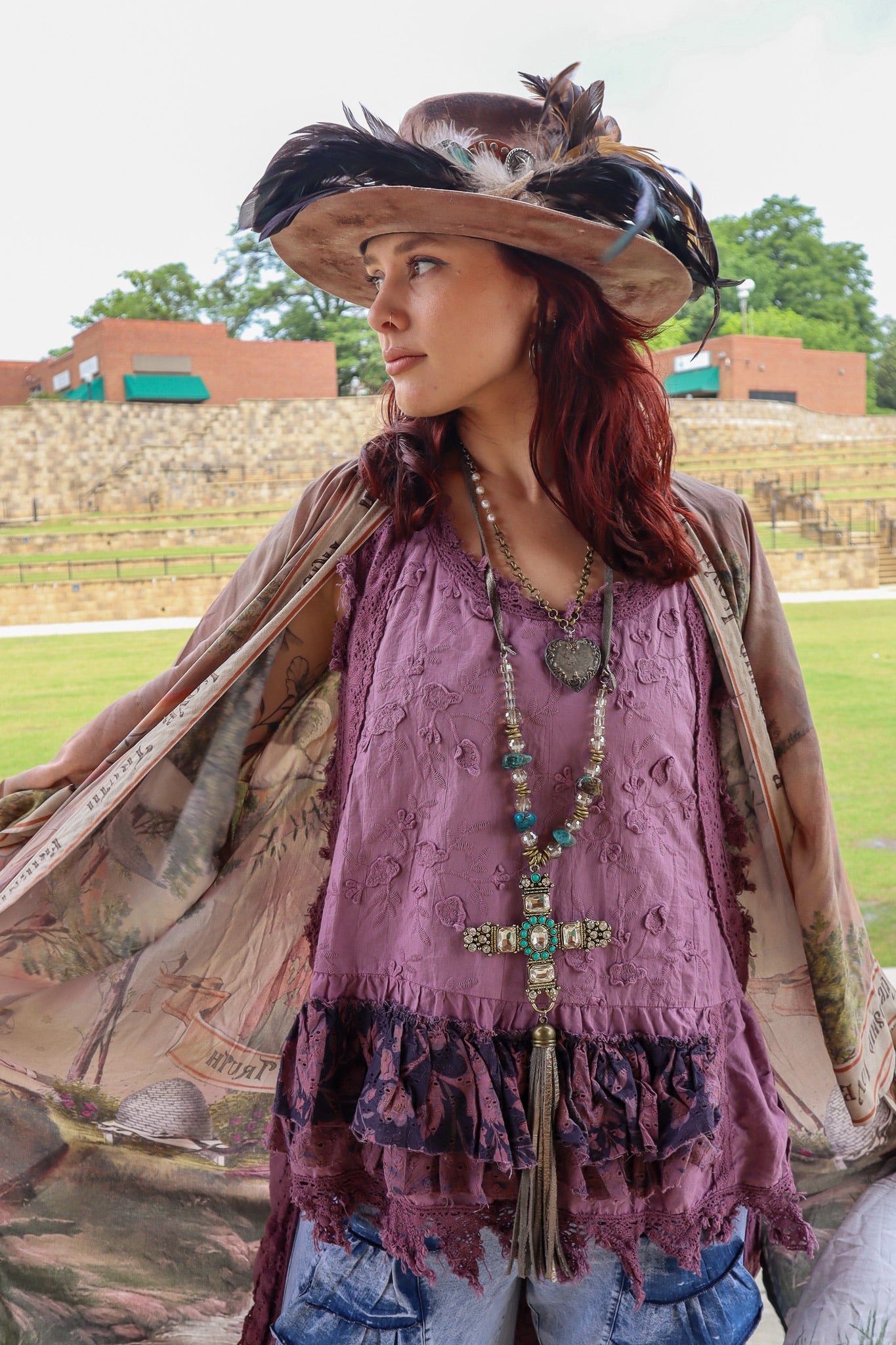 Ruffle Up High-Lo Top in Purple