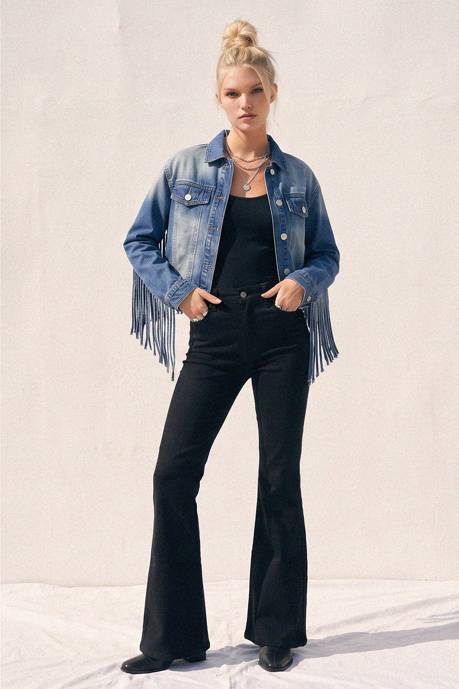 Fringed Babe Motto Jean Jacket