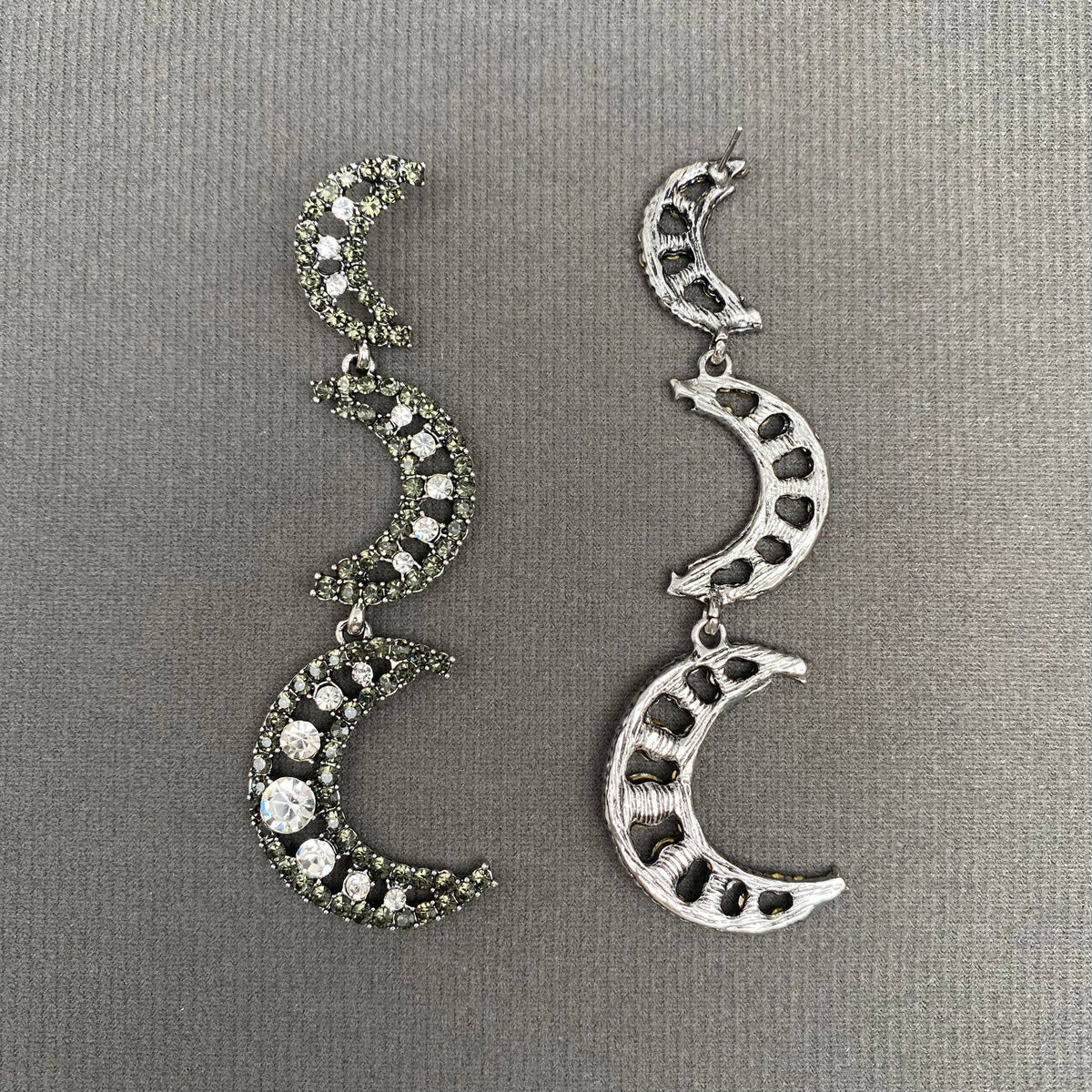 3 Rhinestone Moon Dangle Earrings - MS