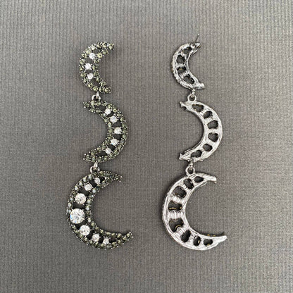 3 Rhinestone Moon Dangle Earrings - MS