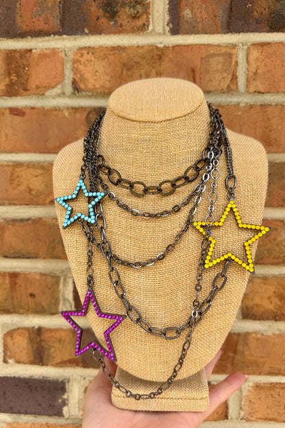 Gunmetal Star Shooter Rhinestone Necklace