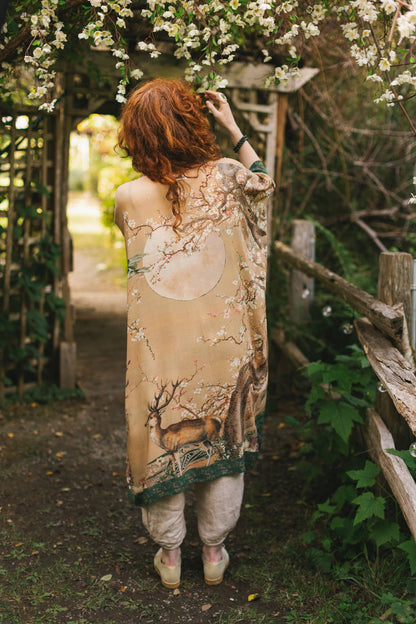 Fable Bohemian Goddess Starduster Kimono with Deer and Moon