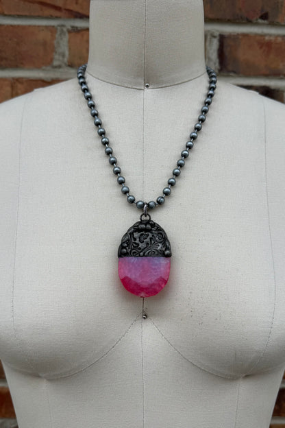Necklace Slab Stone in Matte Ball Chain