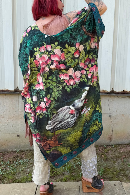 FINAL SALE The Daydreamer Goddess Duster Kimono w/ Roses & Rabbits