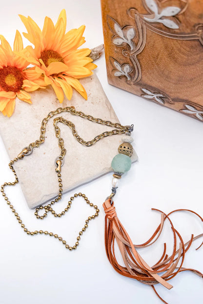 Turquoise & Brass Tassel Necklace