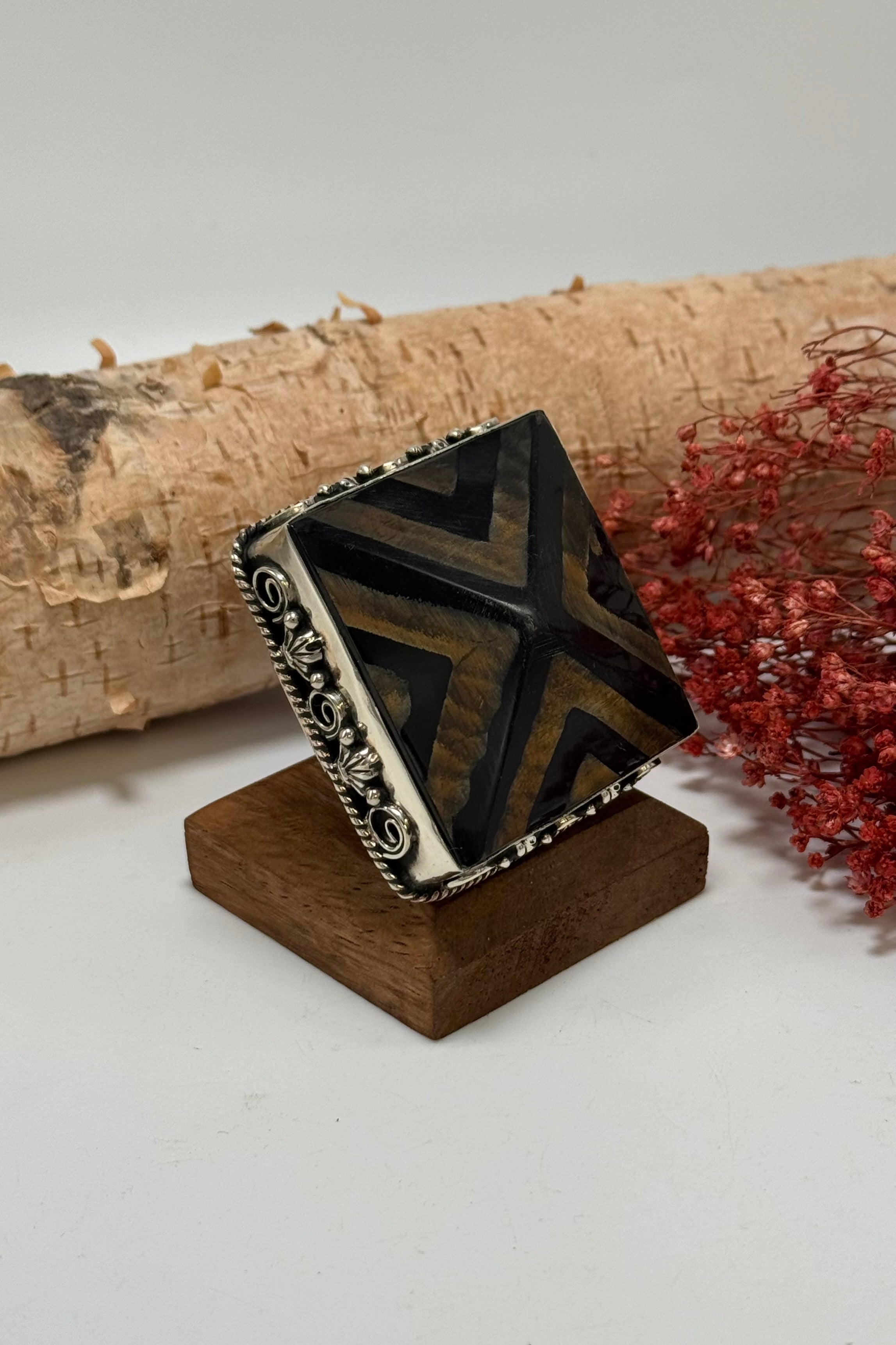 Wooden Chevron Square Ring